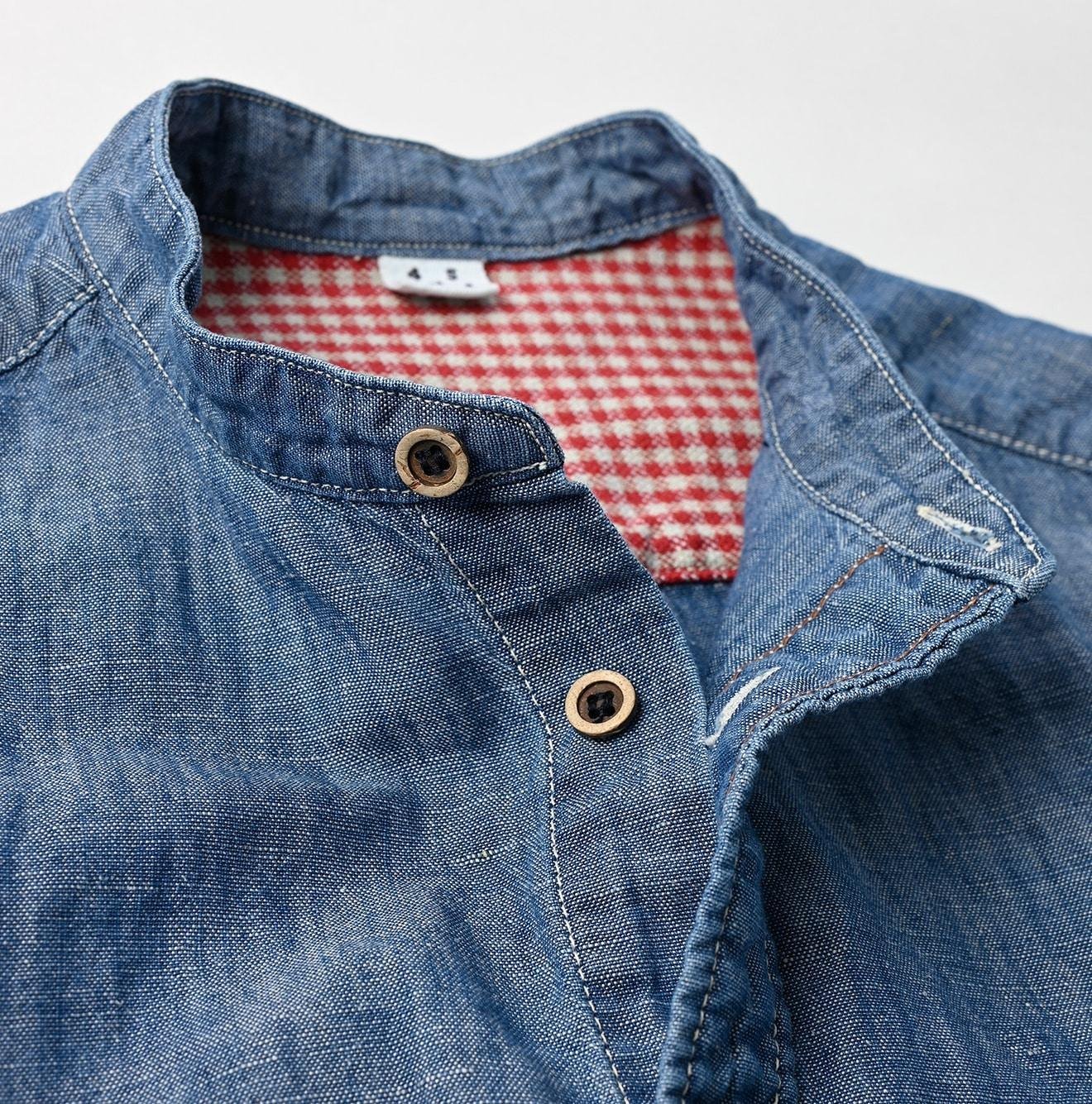 Cotton Linen Dungaree 908 Loafer Stand Collar Shirt Tan (Size 4) - Image 10