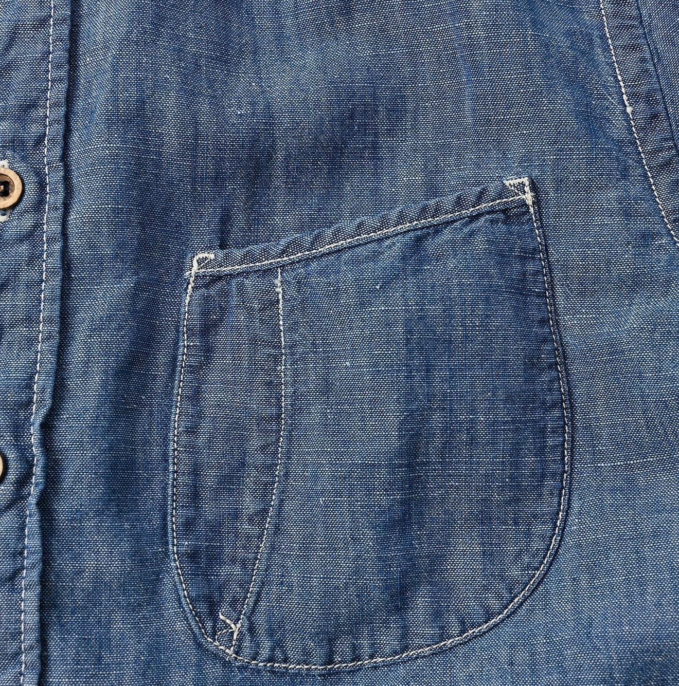 Cotton Linen Dungaree 908 Loafer Stand Collar Shirt Tan (Size 4) - Image 11