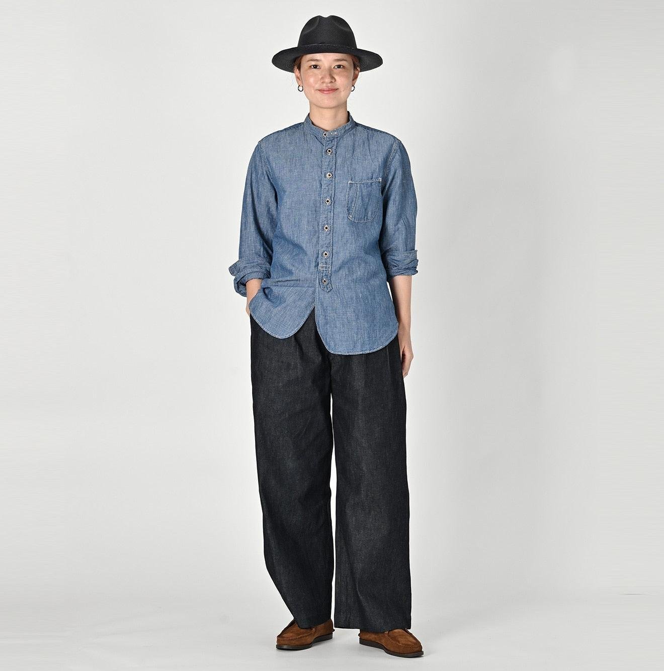 Cotton Linen Dungaree 908 Loafer Stand Collar Shirt Tan (Size 4) - Image 18