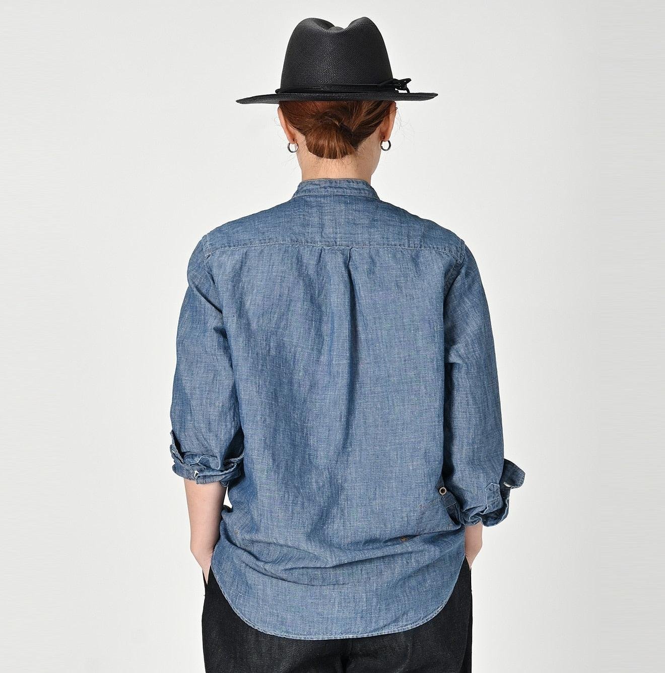 Cotton Linen Dungaree 908 Loafer Stand Collar Shirt Tan (Size 4) - Image 5