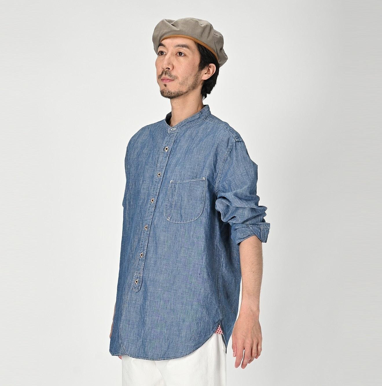 Cotton Linen Dungaree 908 Loafer Stand Collar Shirt Tan (Size 4) - Image 7