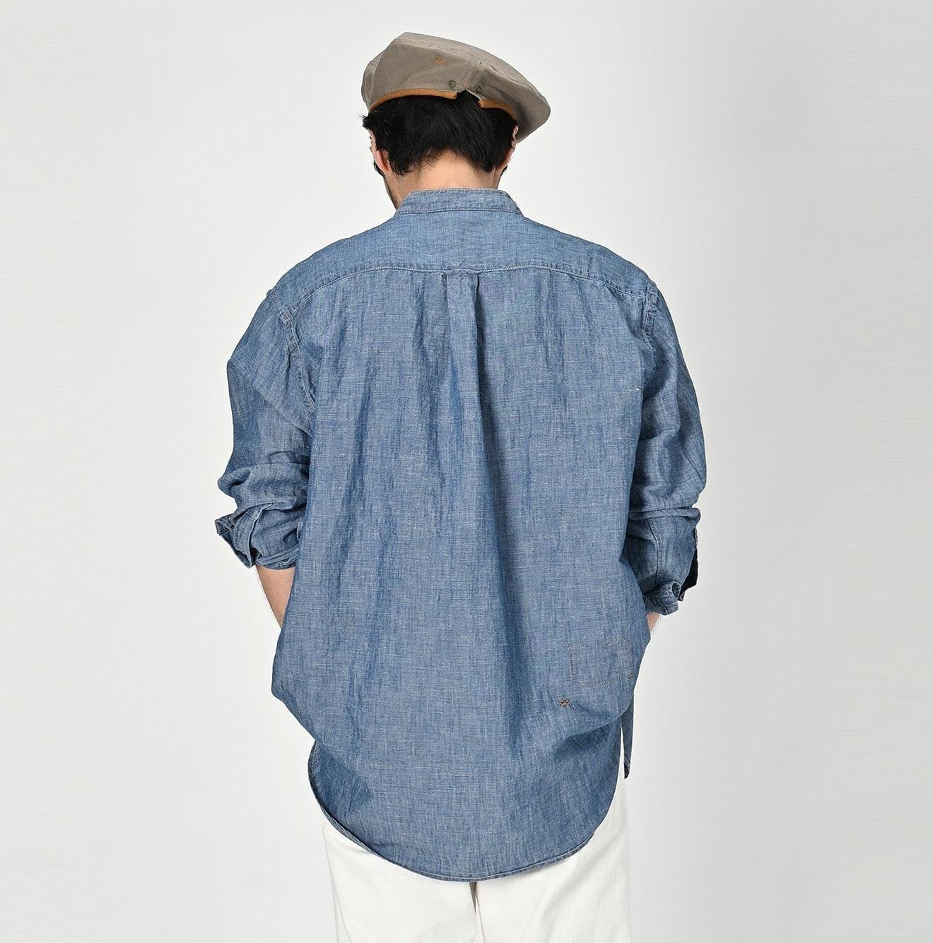 Cotton Linen Dungaree 908 Loafer Stand Collar Shirt Tan (Size 4) - Image 8